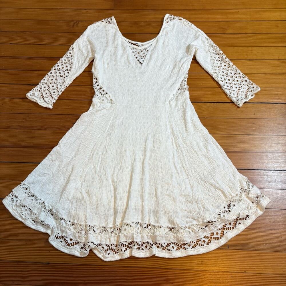 Free People White Lace Cutout Fit & Flare Dress SZ M Boho Cottagecore Fairycore